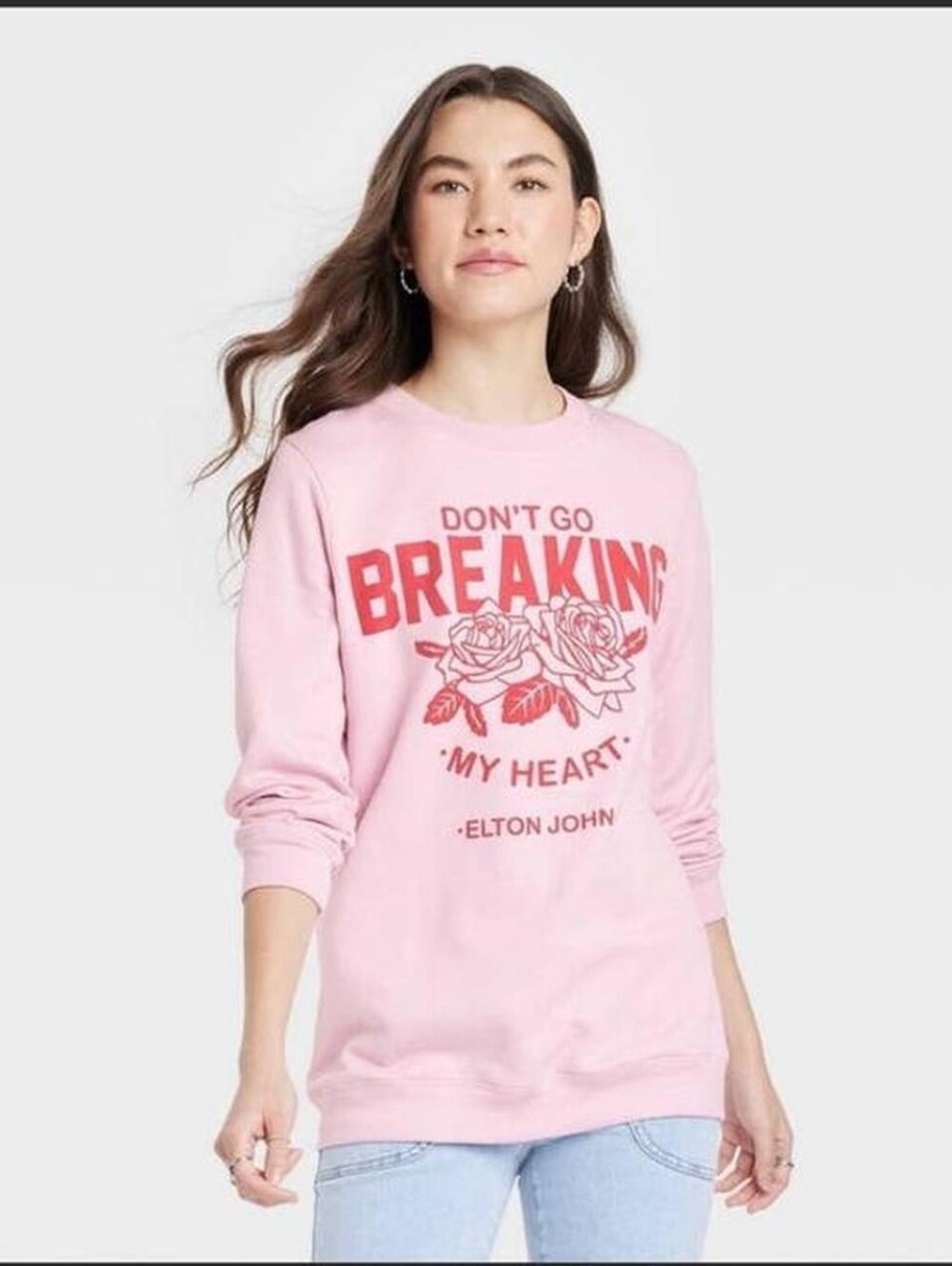 VTG Style Elton John "Don't Go Breaking My Heart" Pink Graphic Sweatshirt M🧸